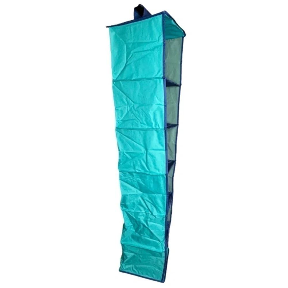Storage 6 Shelf Organizer‎ Space Saver Blue Fabric Over Closet Rod Hanging